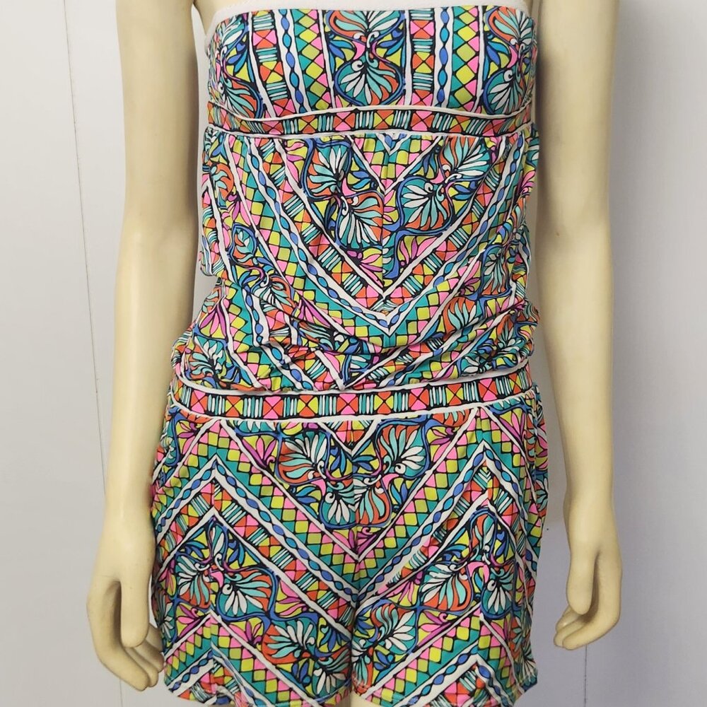 Trina Turk swimsuit romper S one piece multicolor mid century style